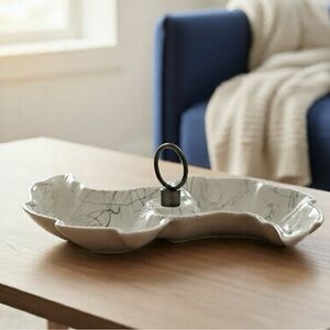 Divided Candy/Nut Dish with Center Handle, USA, California Pottery Style